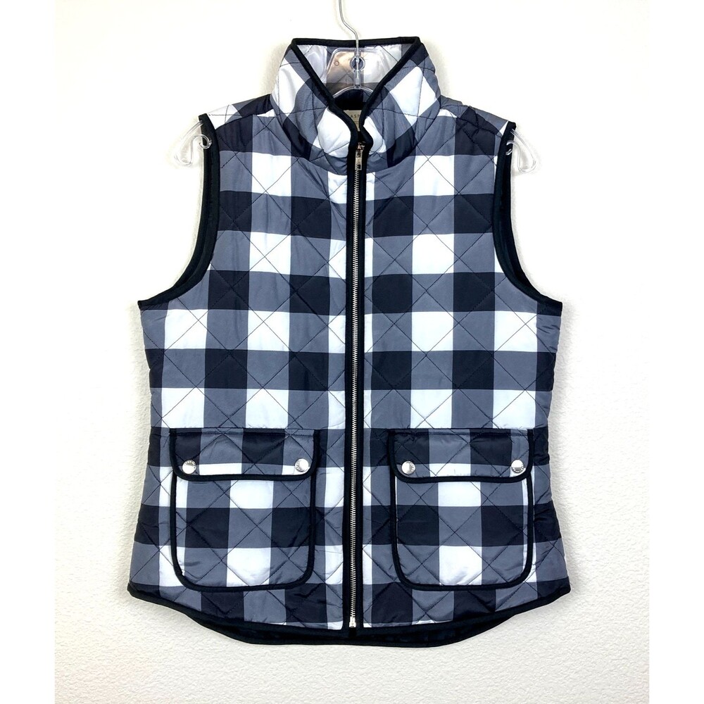 Aspen Women’s Zip Up Puffer Vest Size M Black / White Buffalo Plaid Lightweight